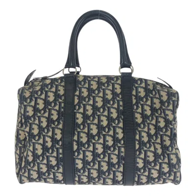 Pre-owned Dior Christian  Beige Navy Canvas Leather Boston Bag Tote Bag () In Multi