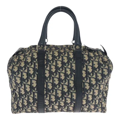 Pre-owned Dior Christian  Beige Navy Canvas Leather Boston Bag Tote Bag () In Multi