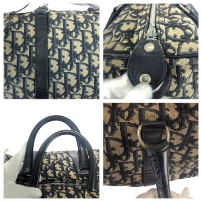 Pre-owned Dior Christian  Beige Navy Canvas Leather Boston Bag Tote Bag () In Multi