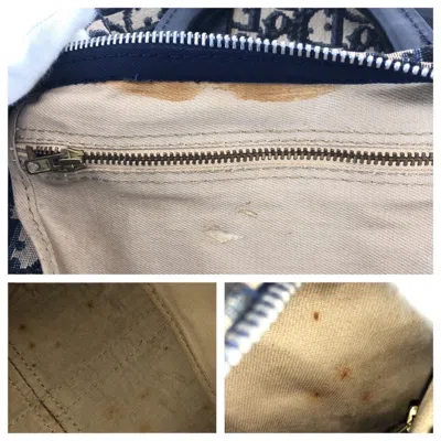 Pre-owned Dior Christian  Beige Navy Canvas Leather Boston Bag Tote Bag () In Multi