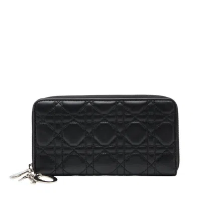 Pre-owned Dior Christian  Black Leather Long Wallet (bi-fold) ()