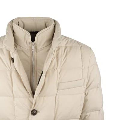 Fay Short Double Front Down Jacket In Canvas Mélange Beige In Neutral