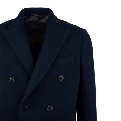 Fay Wool Jersey Double-breasted Coat In Blue