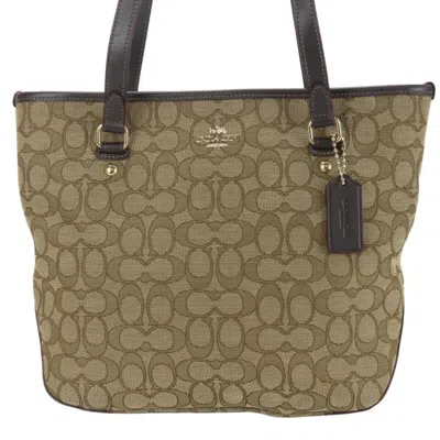 Pre-owned Coach Beige Brown Canvas Leather Tote Bag () In Multi