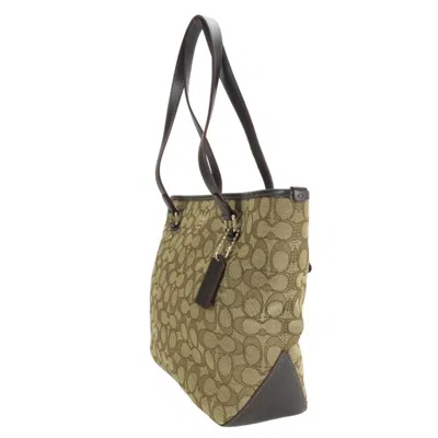 Pre-owned Coach Beige Brown Canvas Leather Tote Bag () In Multi
