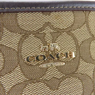 Pre-owned Coach Beige Brown Canvas Leather Tote Bag () In Multi