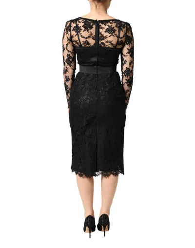 Dolce & Gabbana Black Lace Trim Cotton Sheath Midi Dress In Black