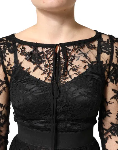 Dolce & Gabbana Black Lace Trim Cotton Sheath Midi Dress In Black