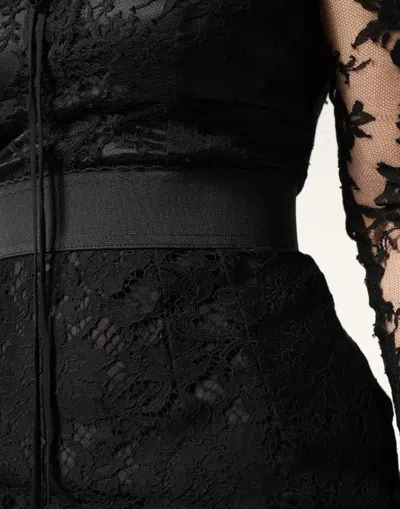Dolce & Gabbana Black Lace Trim Cotton Sheath Midi Dress In Black