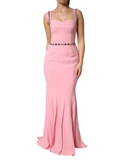 Pre-owned Dolce & Gabbana Pink Crystal Sheath Mermaid Longgown Women's Dress ()