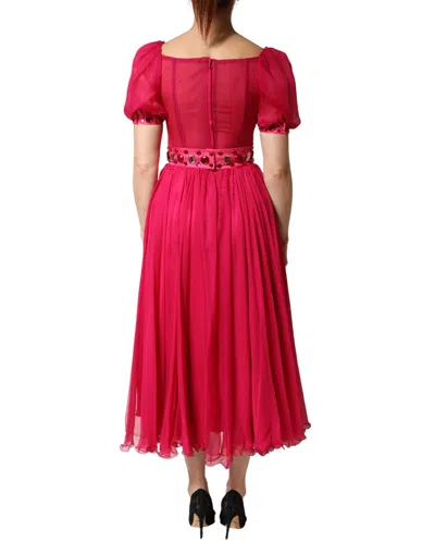 Dolce & Gabbana Pink Silk Embellished A-line Midi Dress In Red