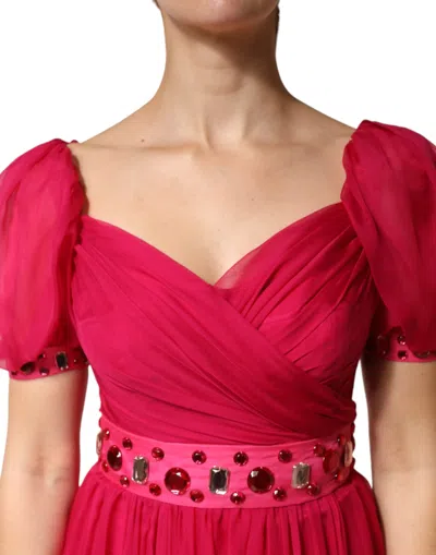 Dolce & Gabbana Pink Silk Embellished A-line Midi Dress In Red