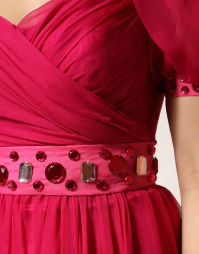 Dolce & Gabbana Pink Silk Embellished A-line Midi Dress In Red