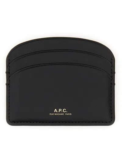 A.p.c. Semi-circular Black Leather Cardholder With Multiple Slots In Pattern