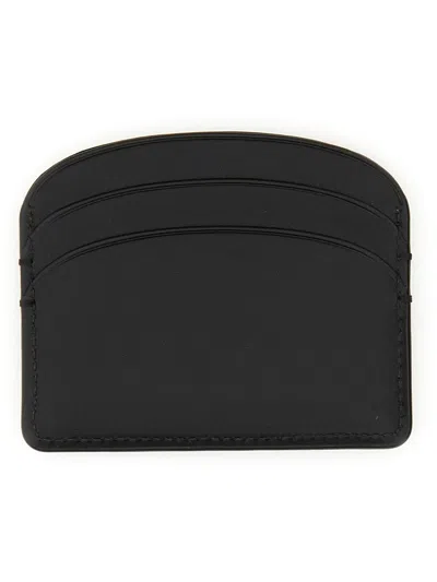 A.p.c. Semi-circular Black Leather Cardholder With Multiple Slots In Pattern