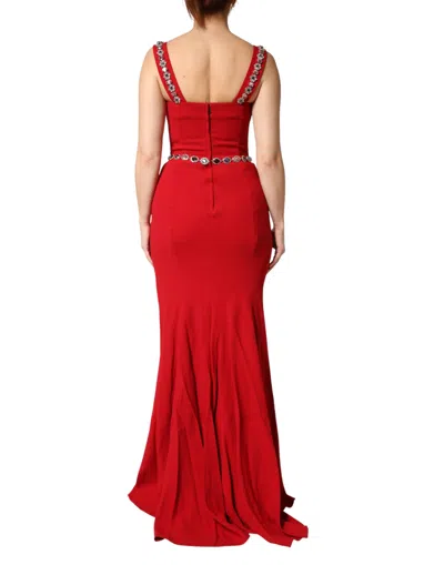 Pre-owned Dolce & Gabbana Red Crystals Sheath Mermaid Long Gown Women's Dress ()