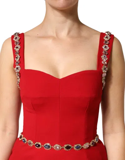 Pre-owned Dolce & Gabbana Red Crystals Sheath Mermaid Long Gown Women's Dress ()