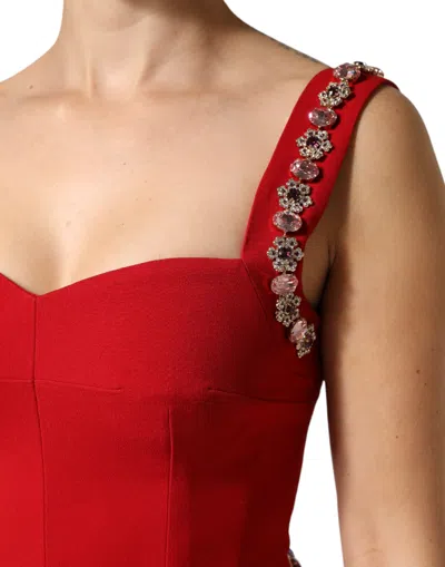 Pre-owned Dolce & Gabbana Red Crystals Sheath Mermaid Long Gown Women's Dress ()