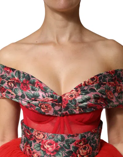 Dolce & Gabbana Red Floral Off Shoulder A-line Gown Women's Dress In Red