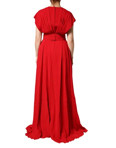Dolce & Gabbana Red Viscose Plunging Neckline Long Maxi Dress In Red
