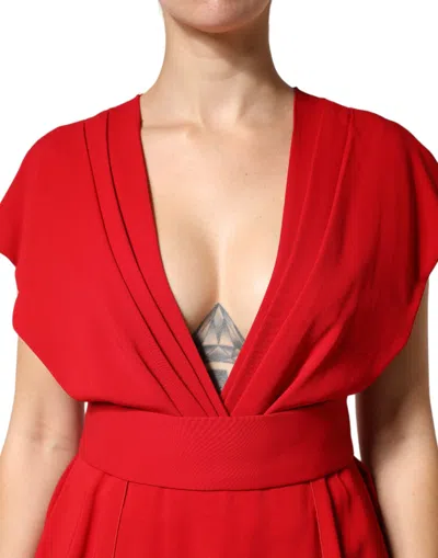 Dolce & Gabbana Red Viscose Plunging Neckline Long Maxi Dress In Red