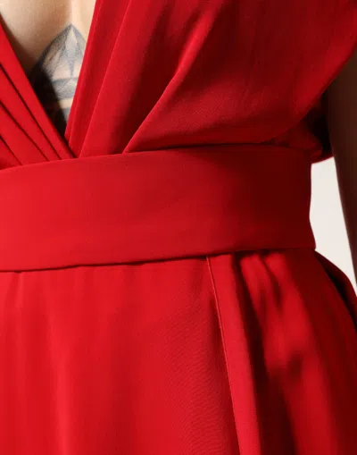 Dolce & Gabbana Red Viscose Plunging Neckline Long Maxi Dress In Red