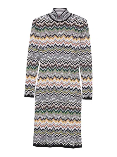 Missoni Midi Dress With Chevron Design And Long Sleeves In Multi