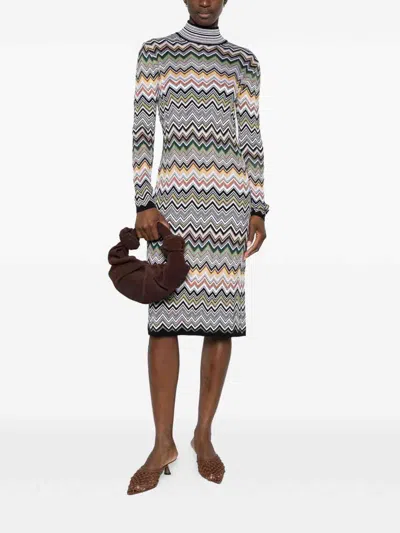 Missoni Midi Dress With Chevron Design And Long Sleeves In Multi