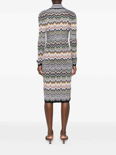 Missoni Midi Dress With Chevron Design And Long Sleeves In Multi