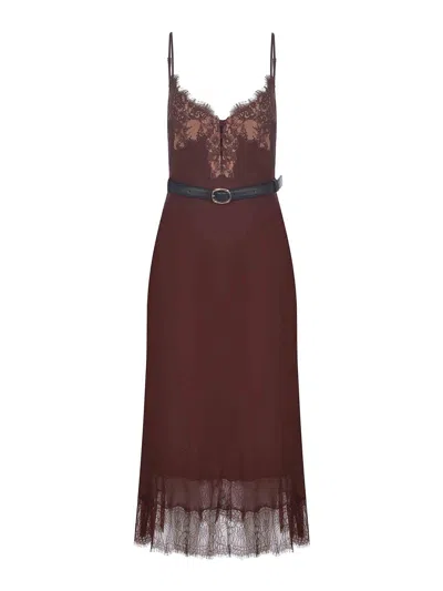 Self-portrait Dress Made Of  Viscose In Brown
