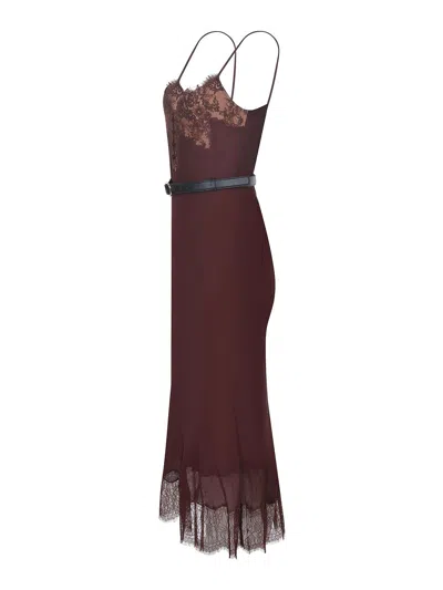 Self-portrait Dress Made Of  Viscose In Brown