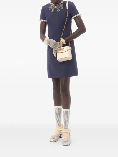 Valentino Garavani Wool And Silk Embroidered Dress In Blue