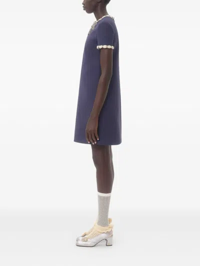 Valentino Garavani Wool And Silk Embroidered Dress In Blue