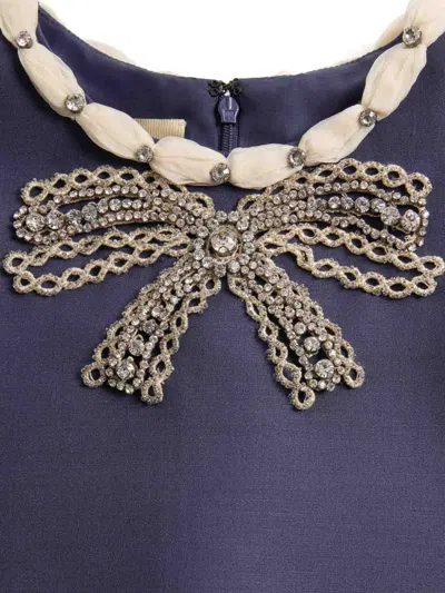 Valentino Garavani Wool And Silk Embroidered Dress In Blue