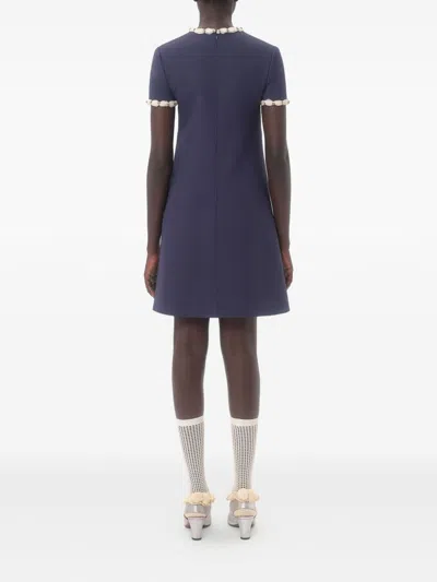 Valentino Garavani Wool And Silk Embroidered Dress In Blue