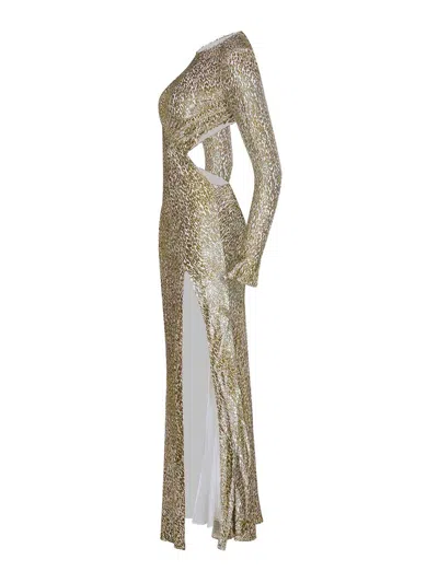 Self-portrait Dress Made Of A Silk Blend In Gold