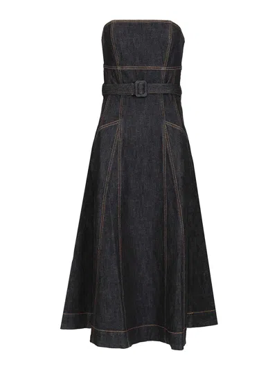 Self-portrait Denim Bandeau Midi Dress In Multi