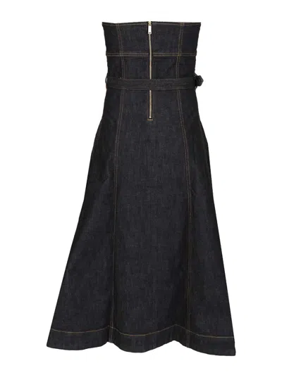 Self-portrait Denim Bandeau Midi Dress In Multi