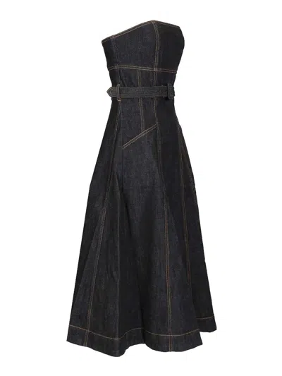 Self-portrait Denim Bandeau Midi Dress In Multi