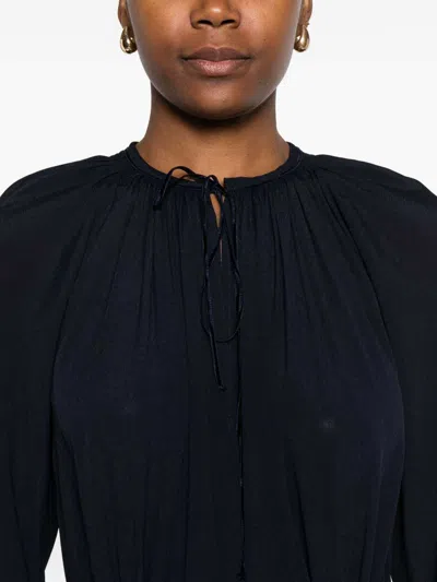 Forte Forte Long Dress With A-line Skirt And Tie Neck In Multi