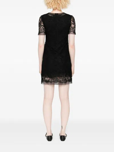 Ermanno Scervino Floral Lace Mini Dress With Sheer Sleeves In Black
