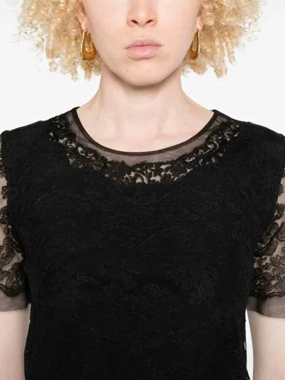 Ermanno Scervino Floral Lace Mini Dress With Sheer Sleeves In Black