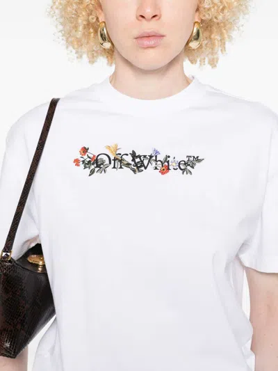 Off-white Bookish Flowers Cotton T-shirt In Multi
