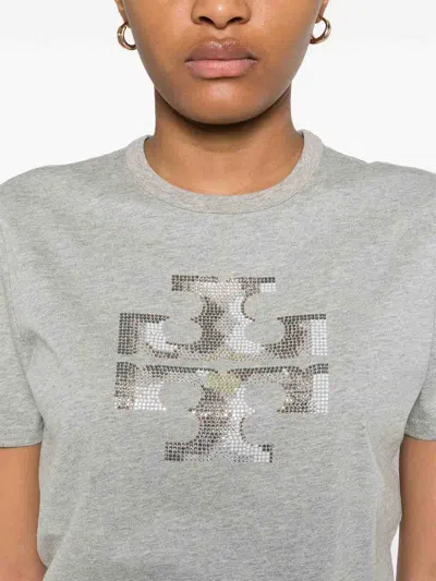 Tory Burch Logo Cotton T-shirt In Gray