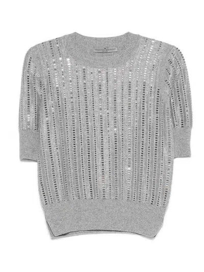 Ermanno Scervino Striped Wool-cashmere Sequin Top In Gray