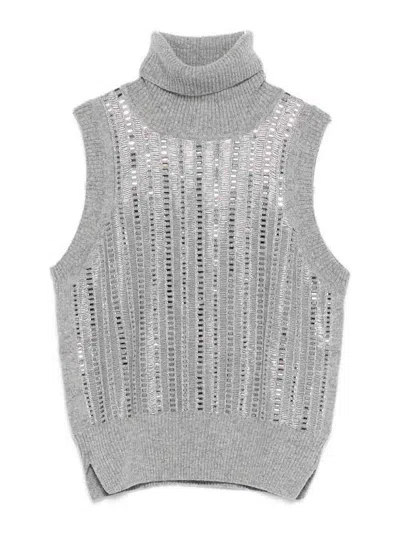 Ermanno Scervino Metallic Turtleneck Sleeveless Tank Top In Gray