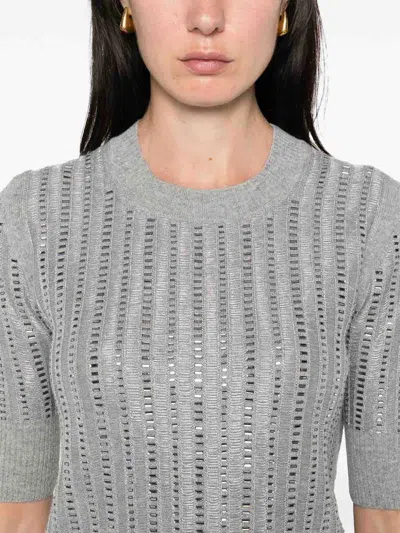 Ermanno Scervino Striped Wool-cashmere Sequin Top In Gray