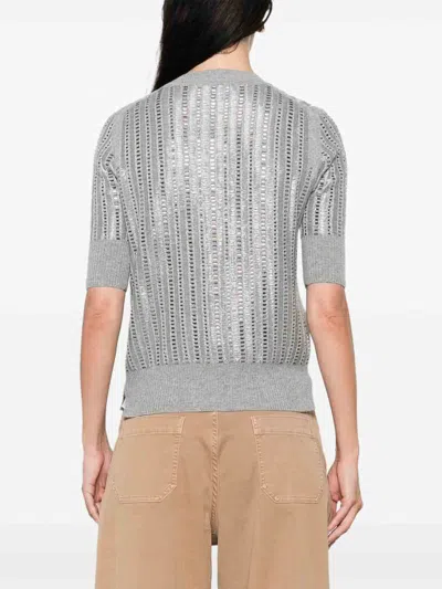 Ermanno Scervino Striped Wool-cashmere Sequin Top In Gray