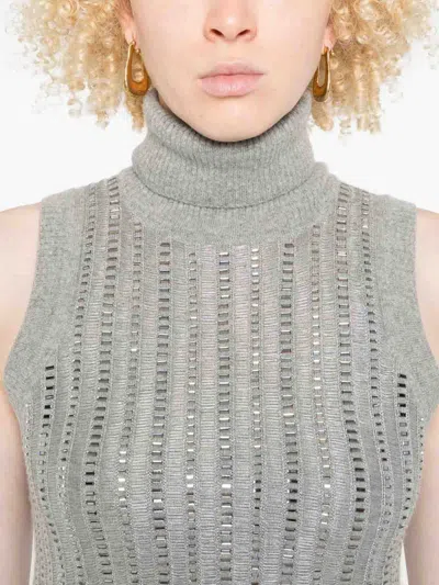 Ermanno Scervino Metallic Turtleneck Sleeveless Tank Top In Gray