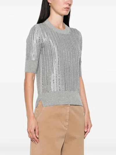 Ermanno Scervino Striped Wool-cashmere Sequin Top In Gray